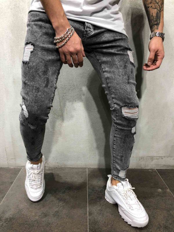 JEANS  SKINNY DESTROY NOIR HOMMES