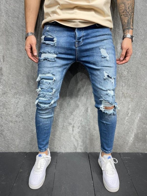 Jean skinny destroy bleu - Mode urbaine 8163