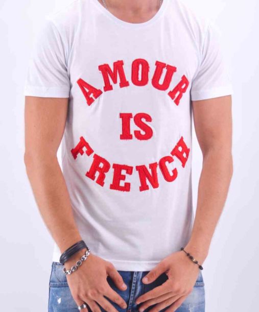 T SHIRT AMOUR IS FRENCH" BLANC ET ROUGE - Mode Urbaine