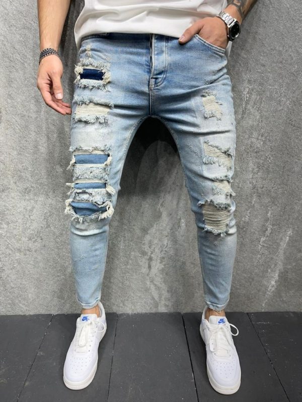 Jeans homme skinny destroy bleu - Mode urbaine