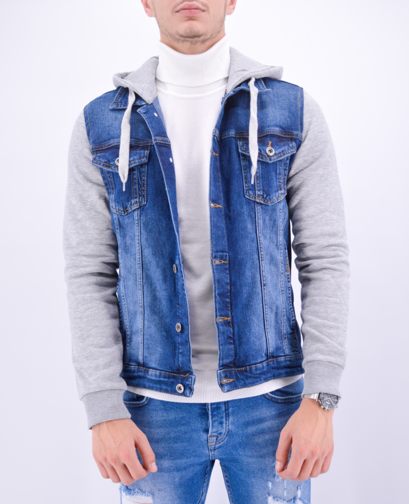  VESTE  EN JEAN  A CAPUCHE  BLEU HOMME MODE URBAINE