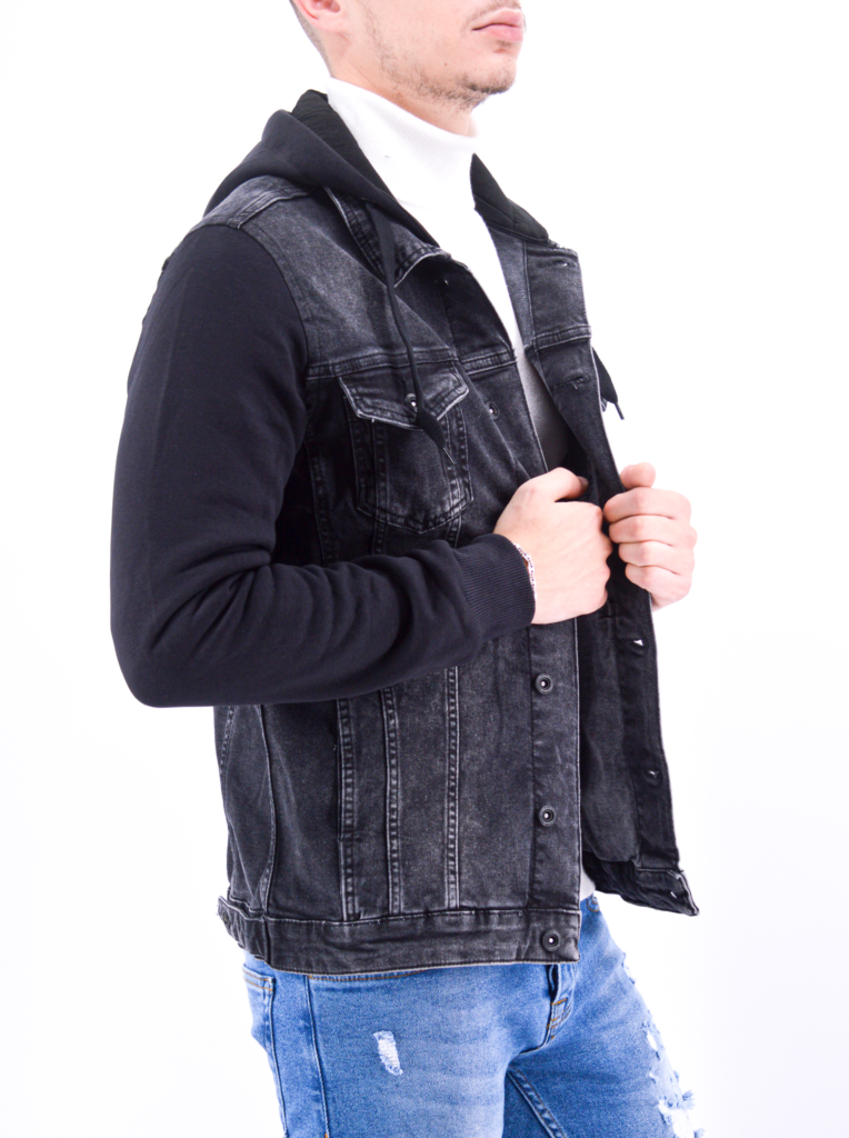 VESTE EN JEAN A CAPUCHE NOIR  HOMME  MODE  URBAINE