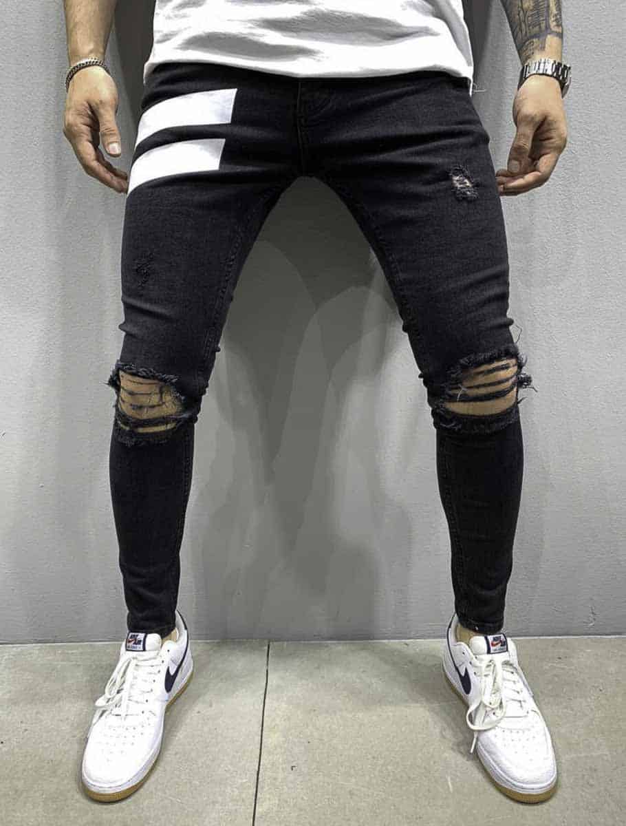 Nos jeans jeans slim noir destroy homme Mode urbaine