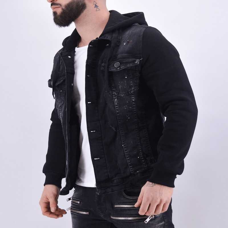 Veste en jean capuche noire peinture – Mode Urbaine