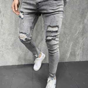 Jeans skinny homme effet dechire gris Mode urbaine