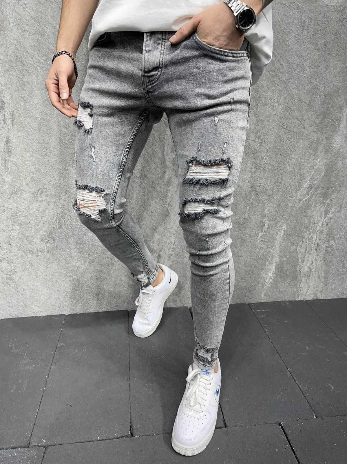 Jeans skinny homme effet déchiré gris ...
