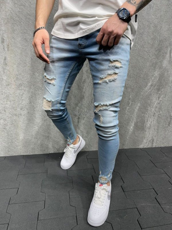 jean homme skinny bleu destroy - mode urbaine b6179
