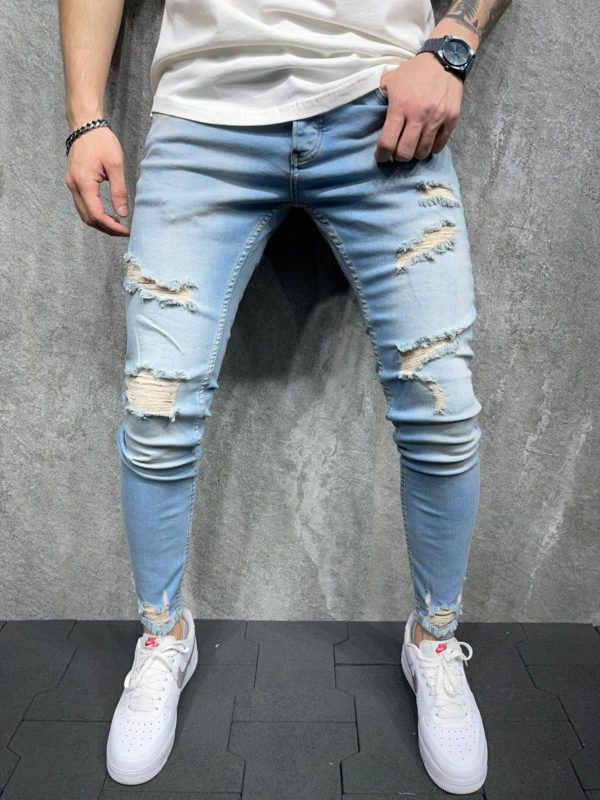 jean homme skinny bleu destroy - mode urbaine b6179