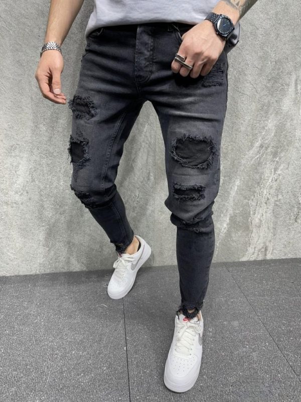 jean homme skinny noir destroy - mode urbaine i0106