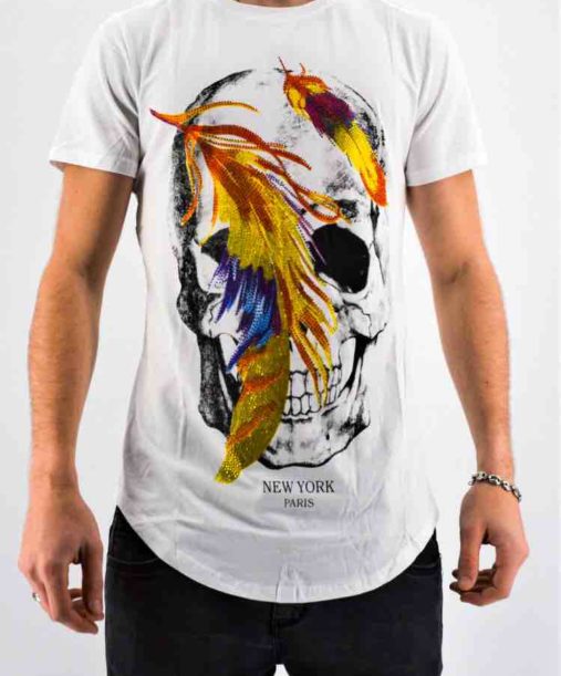 T shirt strass tête de mort blanc - Mode urbaine